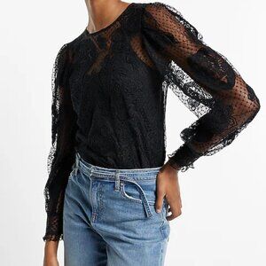 Express NWT Lace Long Sleeve Crew Neck Cami Lined Top - Medium